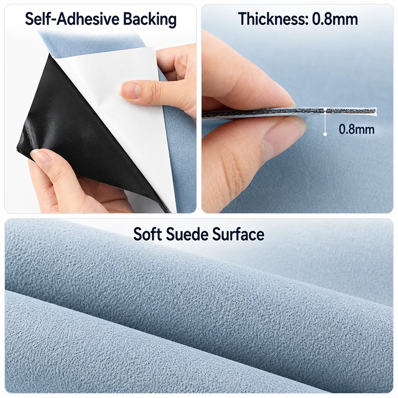 Luxury Suede Self-Adhesive Fabric for Interior Trim & Decor - Versatile Sizes, 0.8mm Thick Velvet Finish
