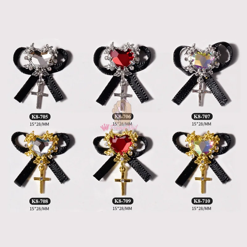 Luxury Heart Cross Bowknot Halloween Nail Decoration Rhinestones Crystal  Jewelry Alloy Gothic 3D Nail Art Charms Studs