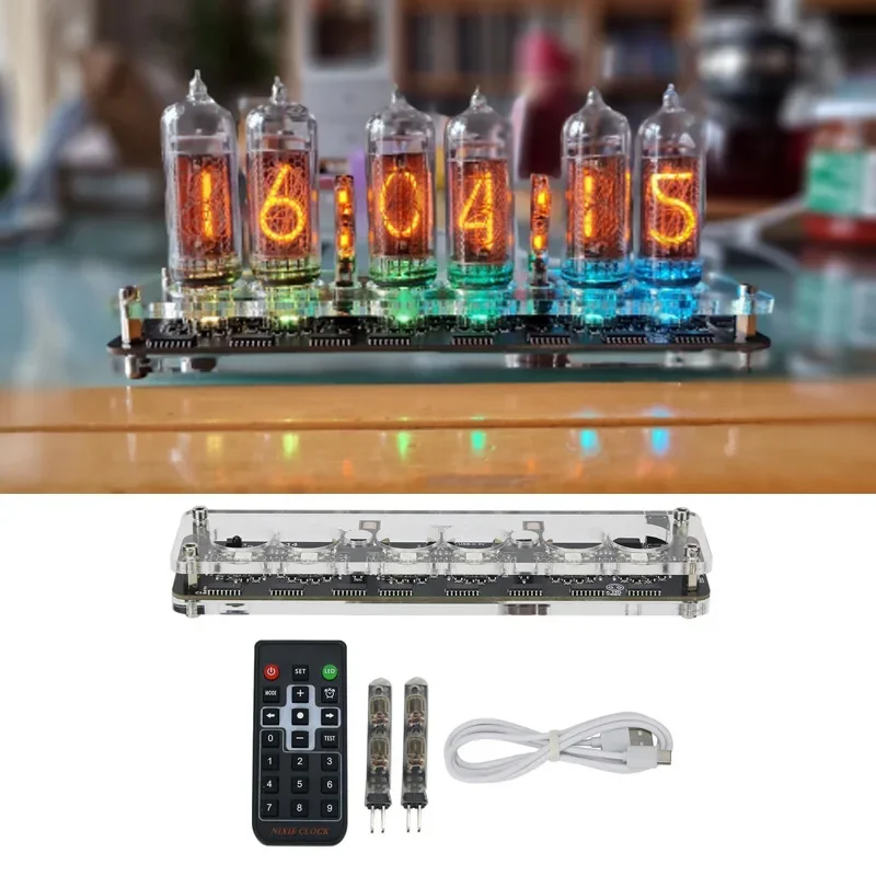 6-bit IN-14 Glow Tube Clock DIY Module Nixie Clock Audio Accessories USB 5V with Backlight Digital Plus 2 Small Lamp Tubes digital clock digital desk clock digital table clock nixie tube clock