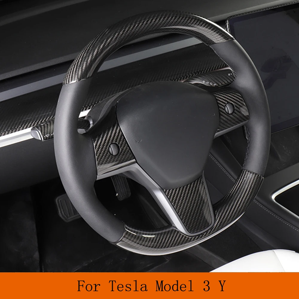 

Сменные наклейки на переднее рулевое колесо автомобиля для Tesla Model 3 Y 2021-2023, внутренняя сухая отделка из углеродного волокна, аксессуары для украшения