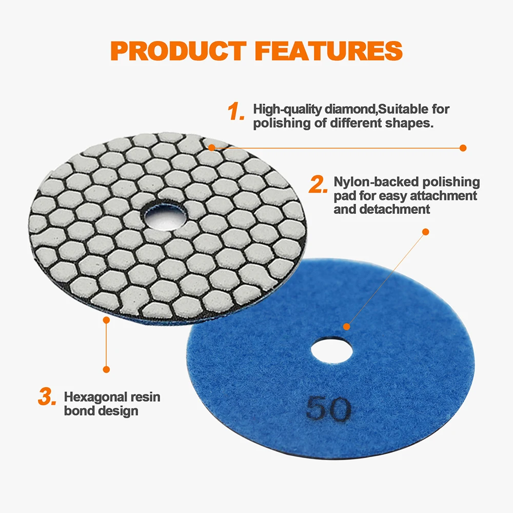 BRSCHNITT Trockenpolierpads Set mit 6 Schleifscheiben für Marmor Granit Keramik Stein Winkelschleifer Durchmesser 100mm 4 Zoll – Detail 7