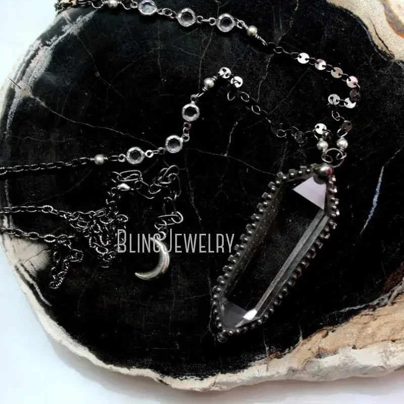 10pcs Gothic Crystal Stainless Steel Necklace Quartz Talisman Pendulum Goth Christmas Witch Accessory Halloween Y2K Emo Jewelry