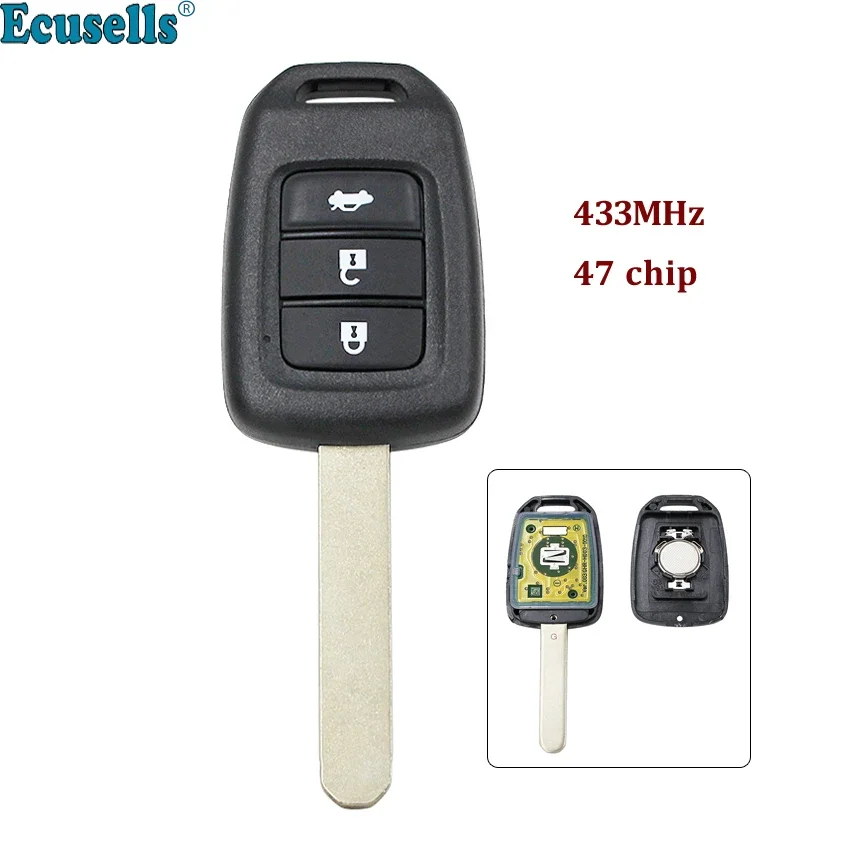 

New Remote Car Key Fob 3 Button 433mhz ID47 CHIP for Honda NEW Fit XRV Wisdom HON66 Uncut Blade