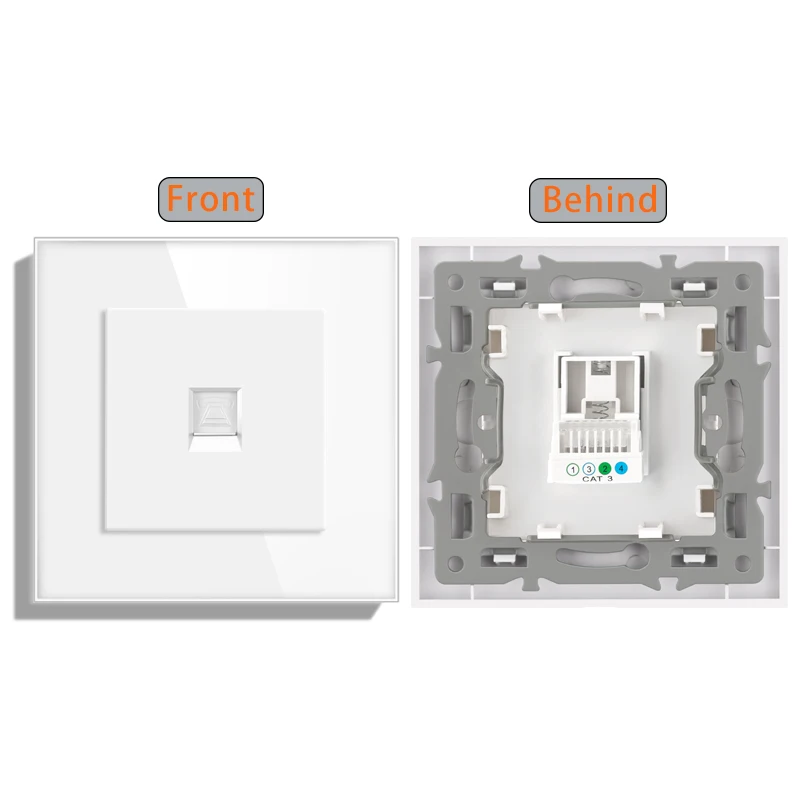 thumbnail image 1 of Toma de red de pared Cat6 RJ45 con TV, toma de datos de pared doble, teléfono, panel de cristal, toma de red RJ45 para ordenador, 1 of 5