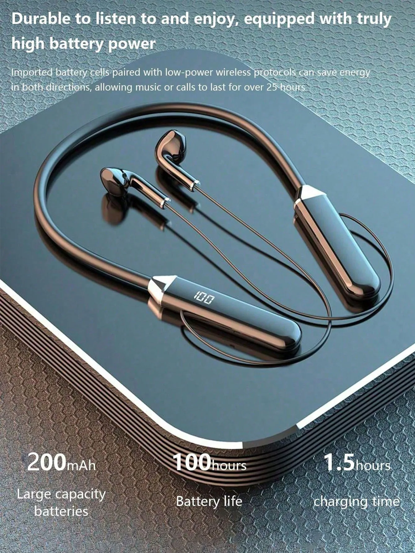 Smart digital display Bluetooth headset, rechargeable, long life, gaming/running neck wireless headset 2