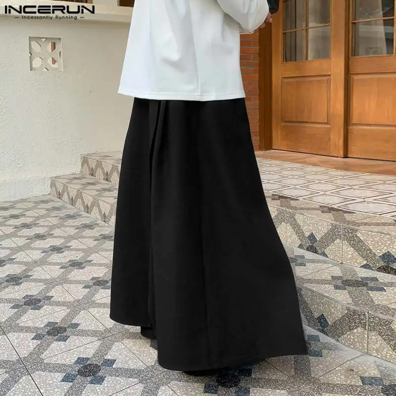 

Korean Style Men's Trousers Solid Simple Loose Skirts Pants Casual Streetwear Male Draped Wide Leg Pantalons S-5XL INCERUN 2023