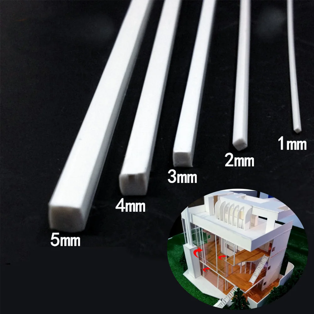 10Pcs Glatte Quadratische Bar Stange Material Modell Stick ABS Kunststoff Dia 1mm-5mm Für Architektur Gebäude diorama Zubehör