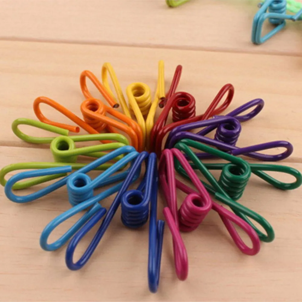 10/50/100Pcs Stainless Steel Clothes Socks Clips Colorful Metal Holders Bag Pins Multi-Purpose Document Hanging Pegs PVC Coated
