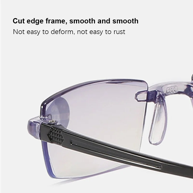New Diamond Cut Bifocal Progressive Reading Glasses Men Blue Light Blocking Multifocal Eyeglasses Ultralight Rimless Eyeglasses