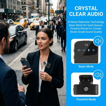 Wireless Lavalier Microphone for iPhone Android with Noise Reduction Plug & Play Lapel Mic for Video Recording Live Streaming 3