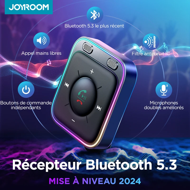 JOYROOM Adaptateur Bluetooth 5.4 Jack 3.5mm 2025 – Récepteur AUX Voiture HiFi Stéréo + Appels Mains-Libres ENC