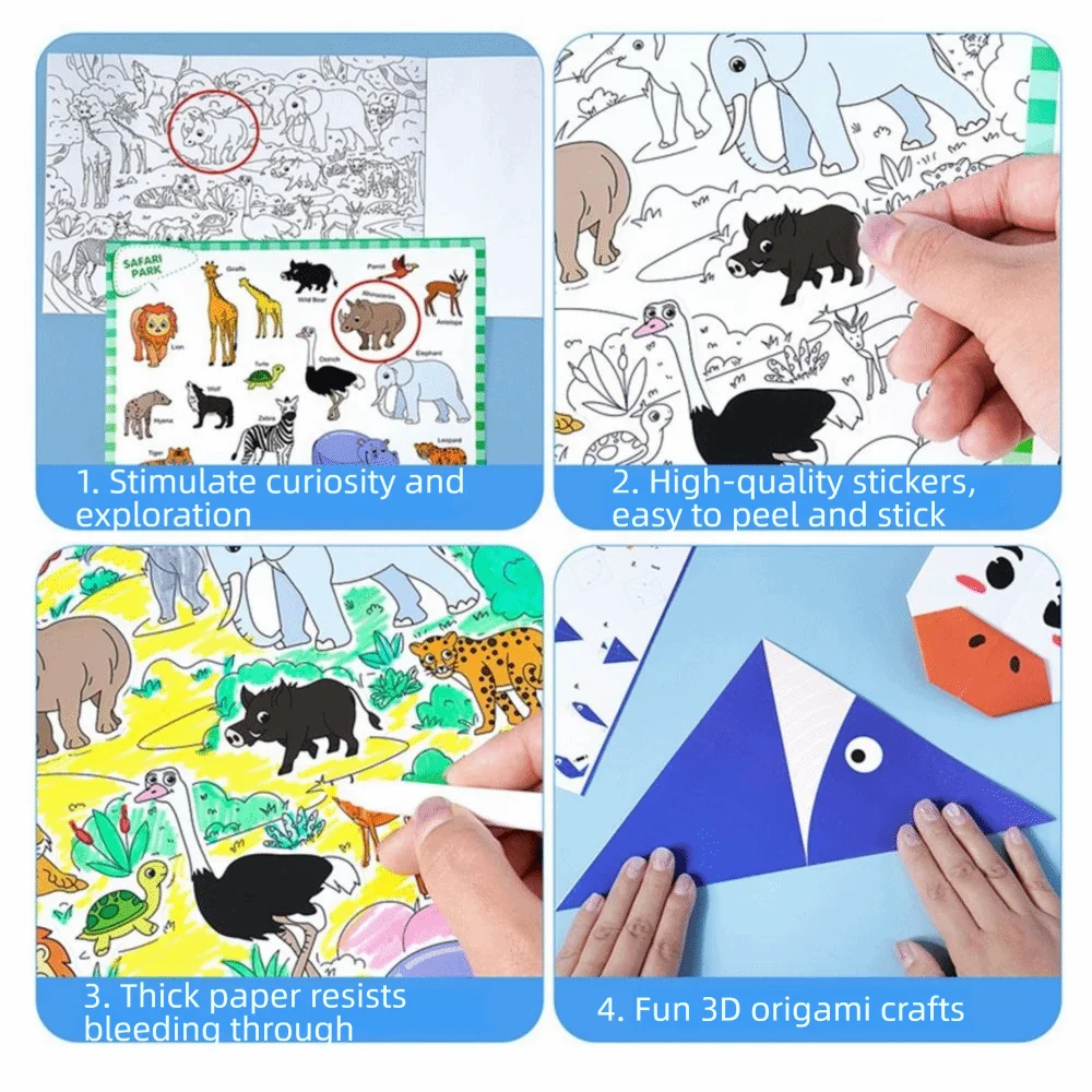 Creative Search Find Sticker Book Funny Cartoon Animal 3D Origami Books Interactive Reusable Adhesive