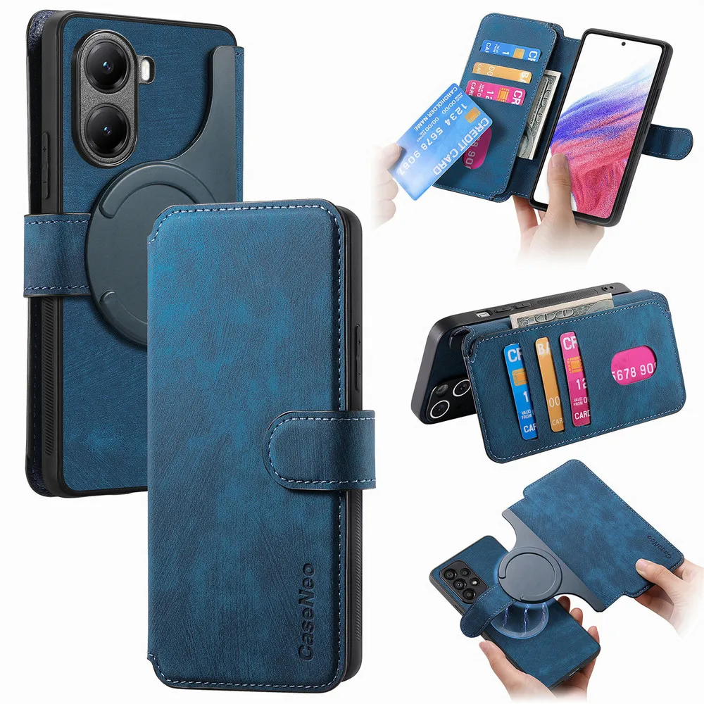 Leather Flip Wallet Case with Magnetic Closure
