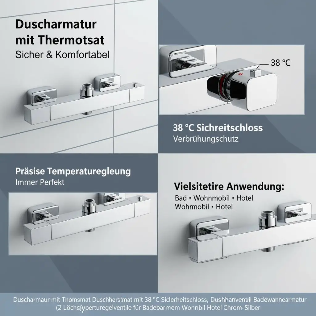 Thermostatischer Duschmischer mit Sicherheitsverriegelung 38 ° C, Thermostatischer Duschhahn für Warm- und Kaltwasser, 2-fach – Detail 5