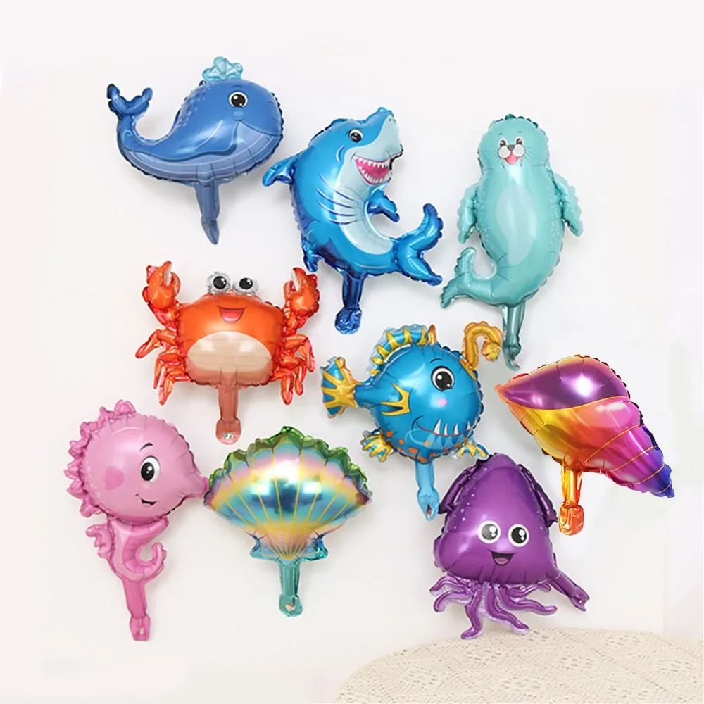 10Pcs Mini Sea Animals Foil Balloons Shark Fish Helium Baby Shower Festa Di Compleanno Decorazioni Di Nozze Palloncini A Tema Oceano