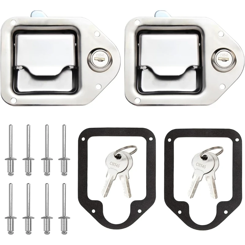 

StainlessSteel Trailer Handle Latches with Lock Highly Polished Tool Box Latches Paddle Lock 4-3/8" 3-1/4"