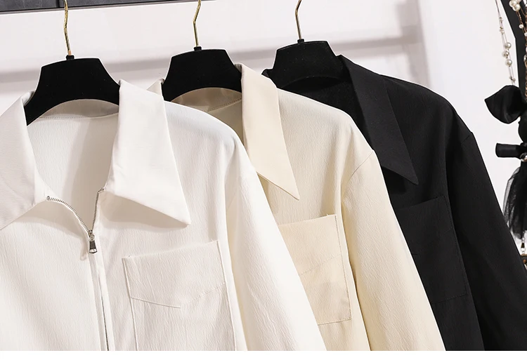 Reißverschluss-Bluse in Übergröße 2026 Frühling Herbst Neue Koreanische Lose Elegante Lässige Weiße Langarm-Bluse Damenkleidung – Detail 6