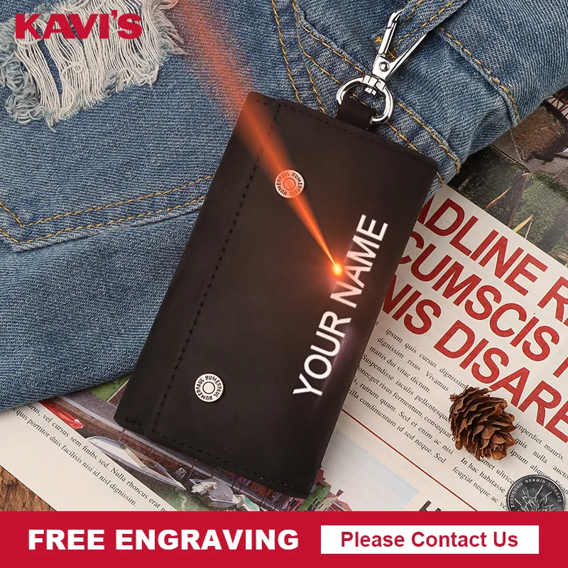 

100% Genuine Leather Keychain For Men Male Key Holder Organizer Pouch Cow Split Car Coin Wallet Housekeeper Engraving Key Case