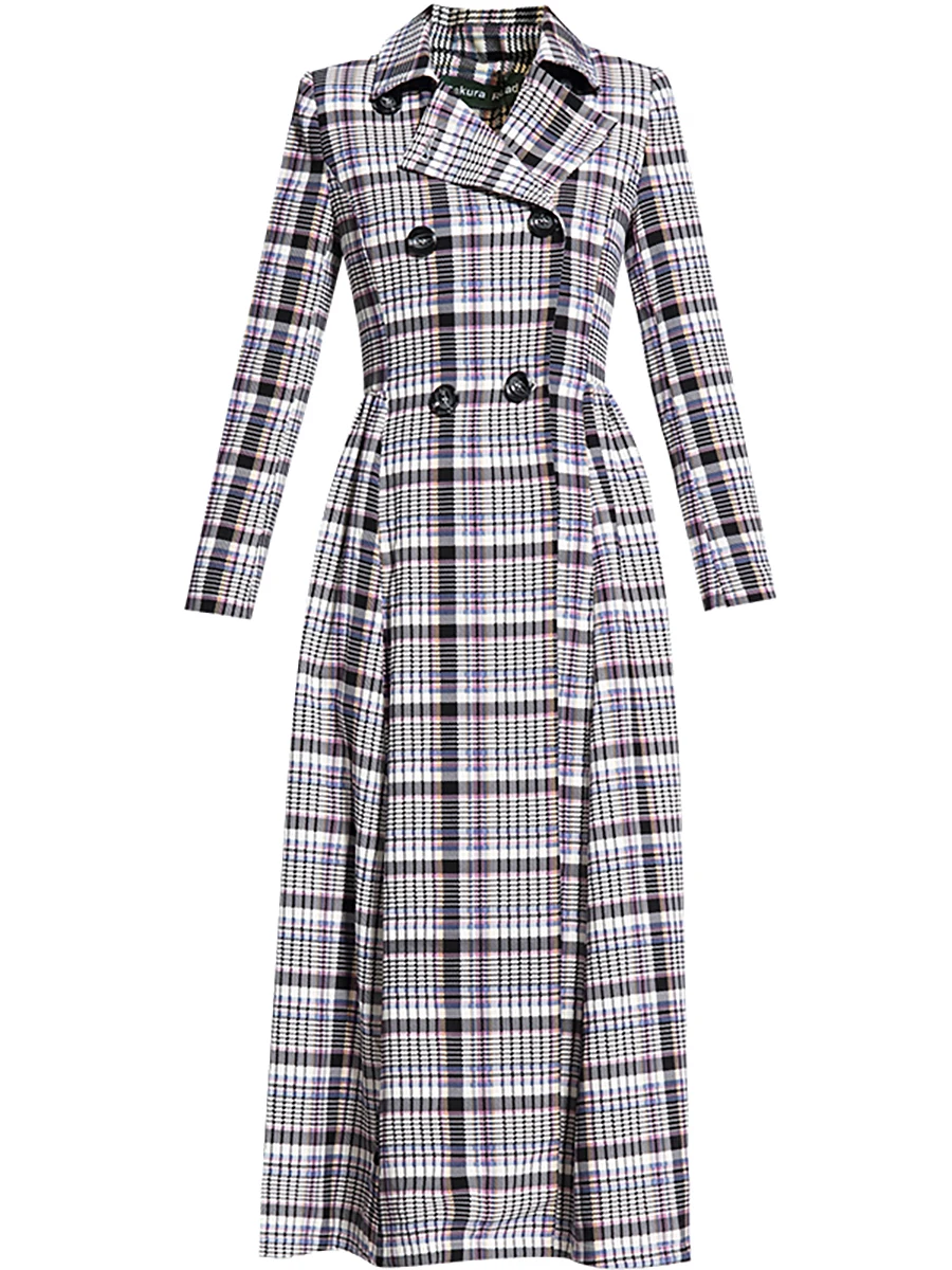 

Autumn Coat for Office Lady Windbreaker Plaid Fall Double Breasted Long Jackets Korean Coats Women Trench Australian Outwear
