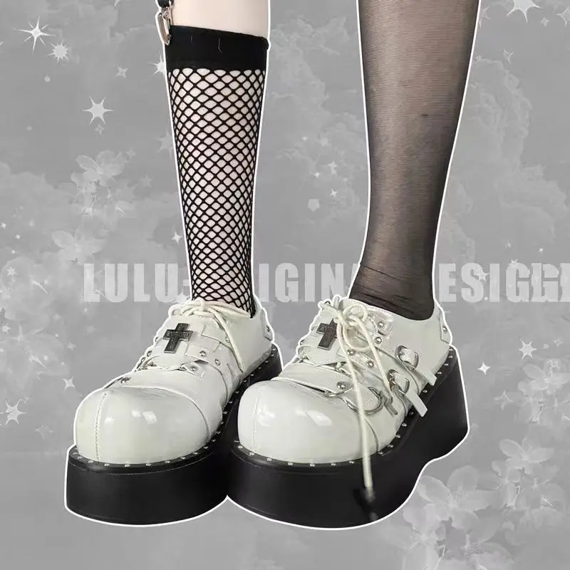 Women Pumps Mary Jane Derby Metal Decoration Platform Flat Heel Female Shoes Ladies Wedge Lolita Gothic Harajuku Punk Footwear lolita shoes platform pumps women high heels pumps