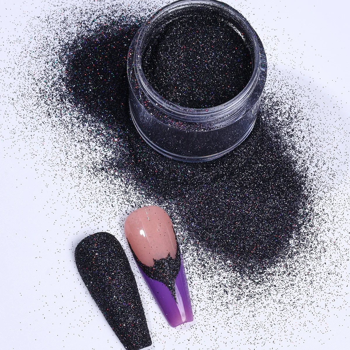 4pcs Fine Iridescent Sweater Nail Sequin Black White Sugar Powder Holographic Pigment Winter Sparkly Design Manicure Decor Flash