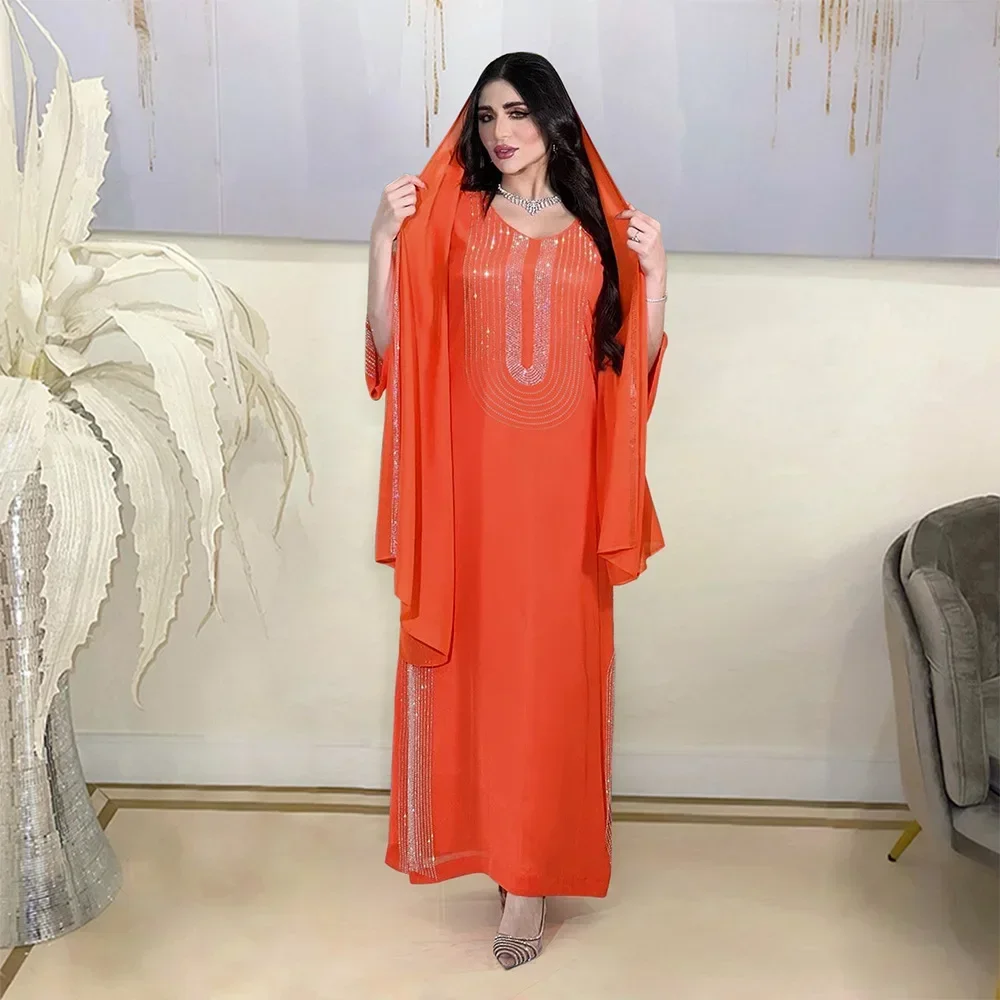Saudi Arabic Party Long Dress Abaya Caftan Muslim Kaftan for Women Luxury Dubai Diamond Hijab Dresses Islam Morocco Robe Vestido