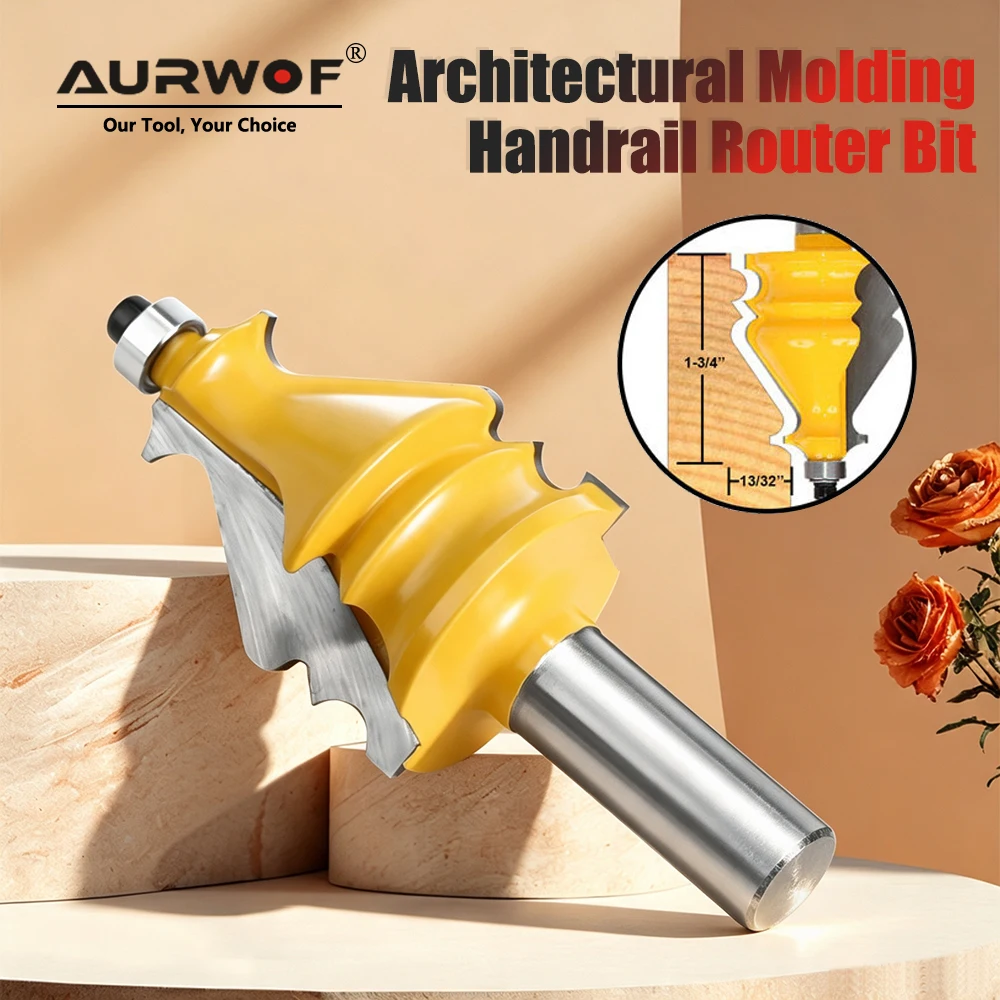 AURWOF 1 Stück 1/2" 12mm Schaft Halbrunder Bullnose-Fräser, Hartmetall-Holzkantenformer für Formgebung, Treppen- und Schrankverkleidungen