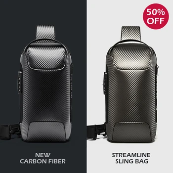 Upgrade New Carbon Fiber Streamline Anti-Theft Sling Bag Multifunction Men Chest Bag Male Waterproof Messenger USB Crossbody Bag 1