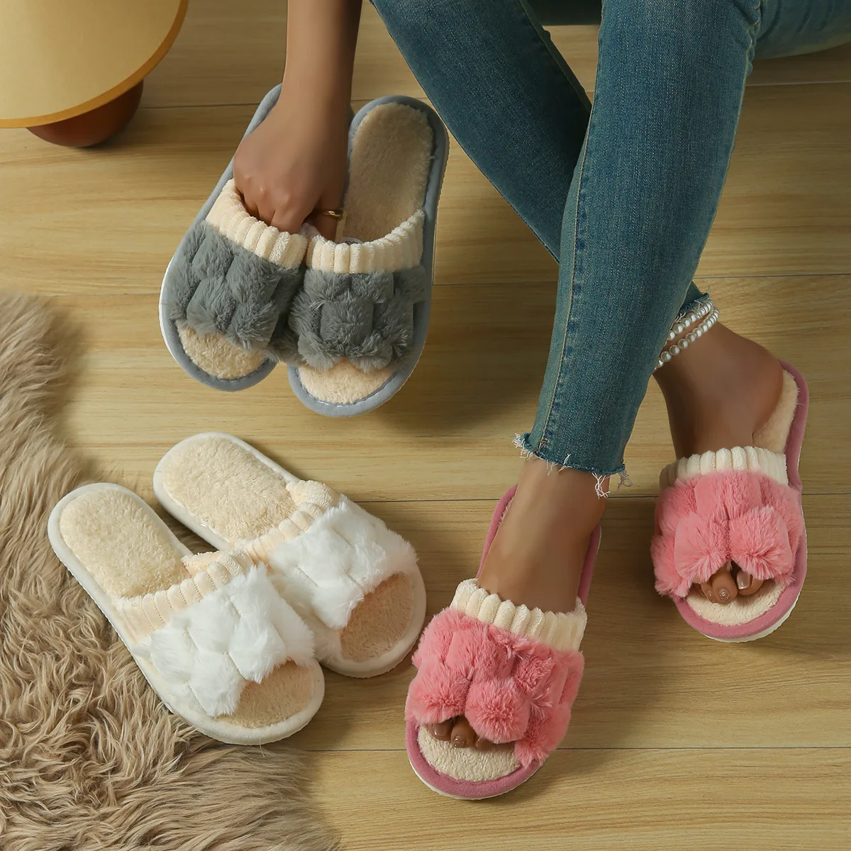 Fashion Women Slippers Cotton Plush Warm Female Light EVA Flat Bottom Non-slip Comfortable Slides Winter Autumn House Shoes 4