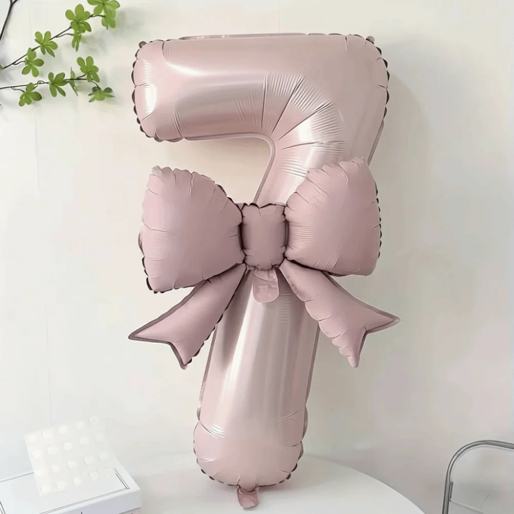 Große 40 Zoll Nummerierte Folienballons 0-9 mit Schleife Jubiläumsdekoration Creme-Rosa Geburtstagsparty-Ballons – Detail 4