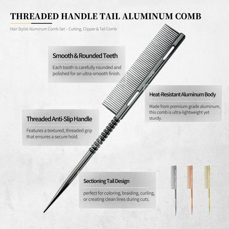 2/3PCS Aluminium Haarschnitt Kamm Salon Hitzebeständige Ratte Schwanz Kamm Set Professionelle Barber Friseur Styling Werkzeuge für Männer Frauen – Detail 3