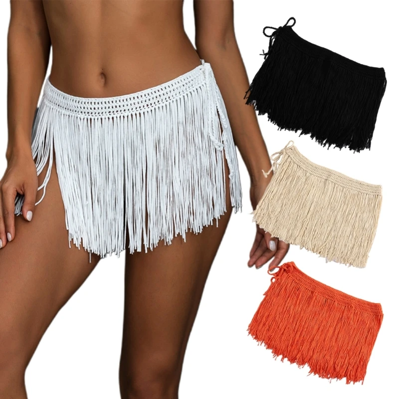 

Womens Tassel Skirts Sexy Fringe Hip Scarf Crocheted Beach Coverups Swimwear Dropship