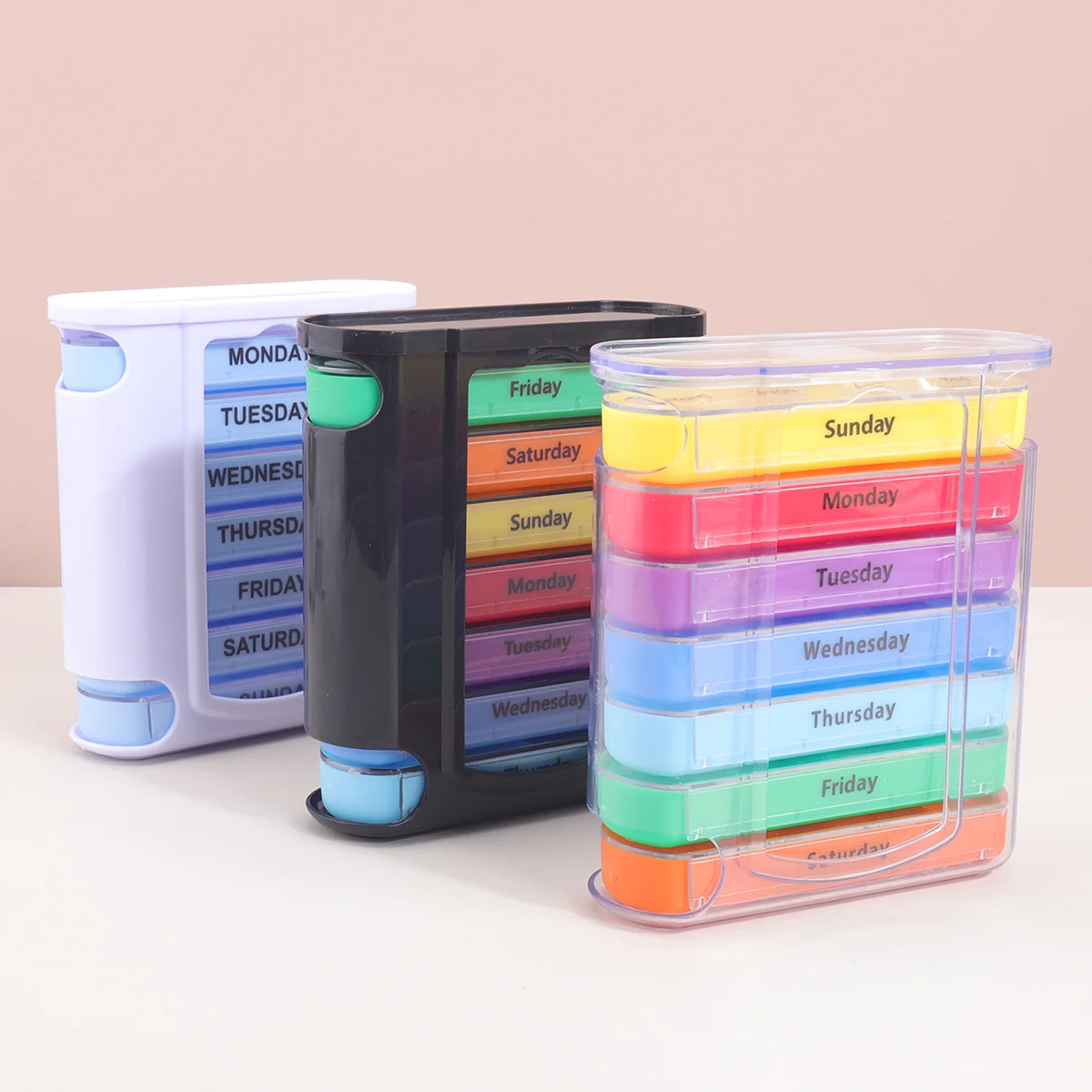 Colorful Weekly Pill Organizer with Stylish Design for Home, Travel, and Hospital Use
