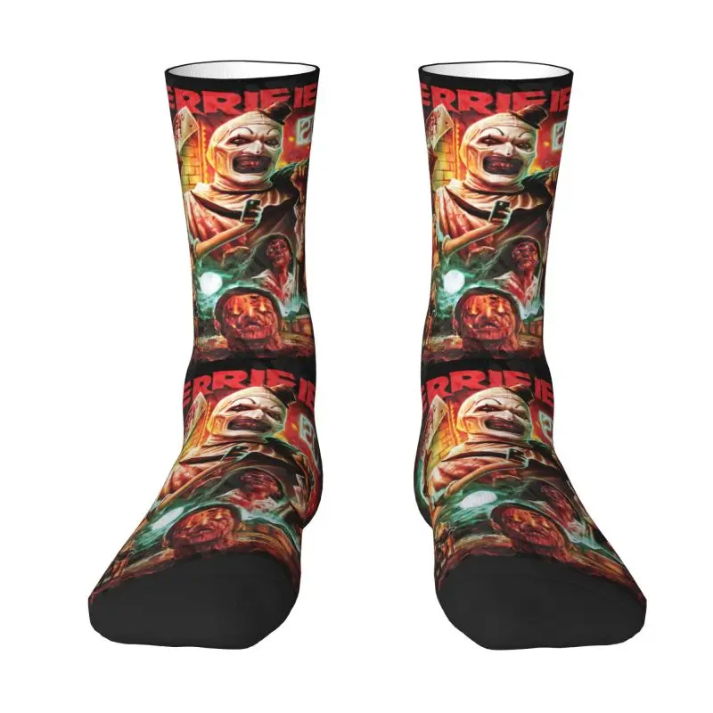 Horror Movie Terrifier Mens Crew Socks Unisex Fun Halloween Clown Primavera Estate Autunno Inverno Dress Socks