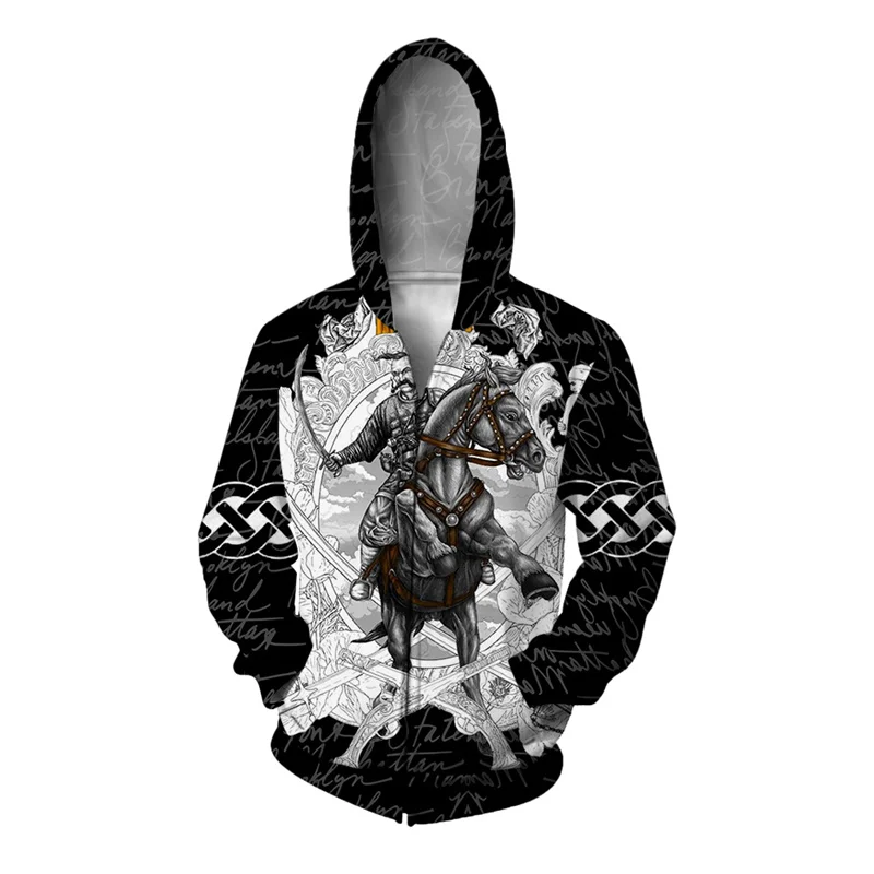 thumbnail image 1 of Sudadera con capucha y cremallera con estampado de calavera y flores para hombre, sudadera con estampado 3D de serpiente, caballo y caballero, sudaderas informales de gran tamaño, sudaderas con capuch, 1 of 4