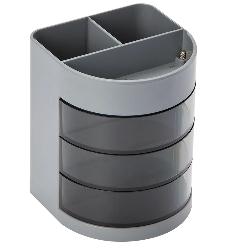 Pen Holder Pen and Brush Holder Desk Organizer Desk Storage Rack with 3 Rotatable Arc Drawers 1pc