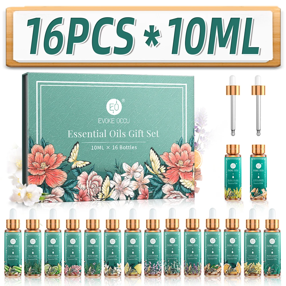 16pcs Gift Box Pure Nature Plant Essential Oils Set  for Diffuser Lemongrass Mint Eucalyptus Lavender Citronella Cuticle Oil