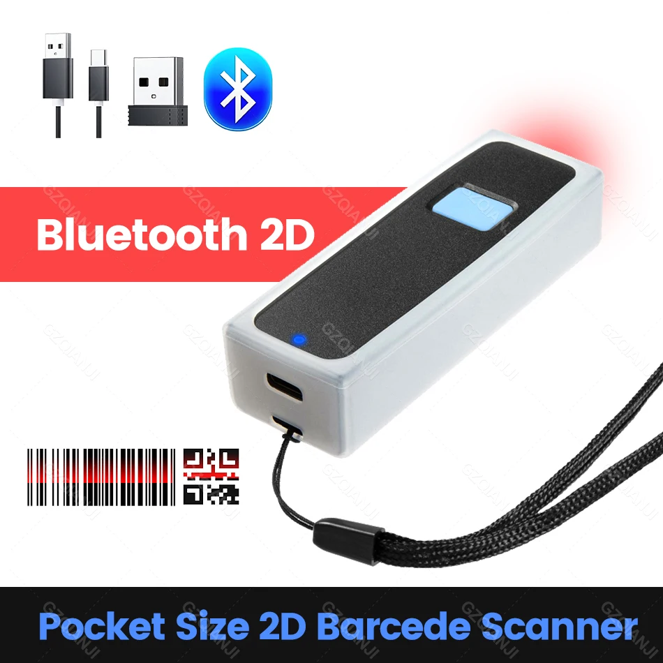 Kmzone Mini Pocket Barcode Scanner Usb Cablato Bluetooth 2.4G Wireless 1D 2D Qr Pdf417 Codice A Barre Per Ipad Iphone Android Tablet Pc