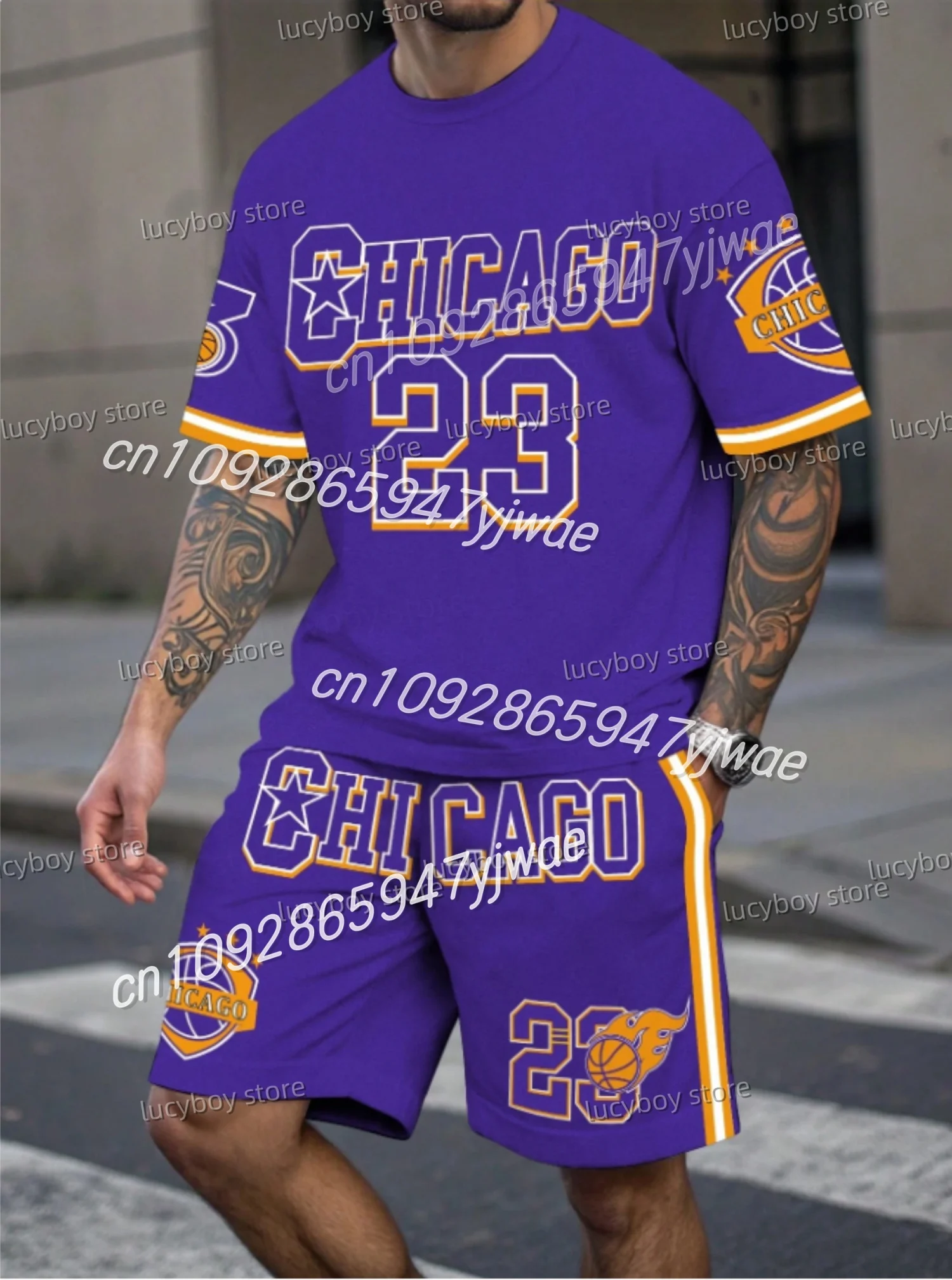 Sommer Herren Trainingsanzug 2-teiliges Set T-Shirt + Shorts Set Sport Outfit Jogginganzug Outdoor BROOKLYN NEW YORK Print Herrenkleidung – Detail 5