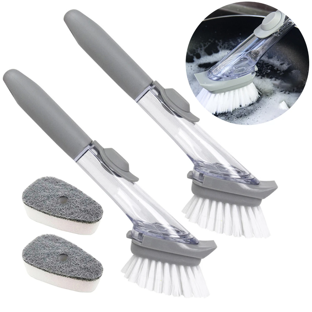 Long Handle Dish Brush Liquid Soap Dispenser Cleaner Dish Scrubber