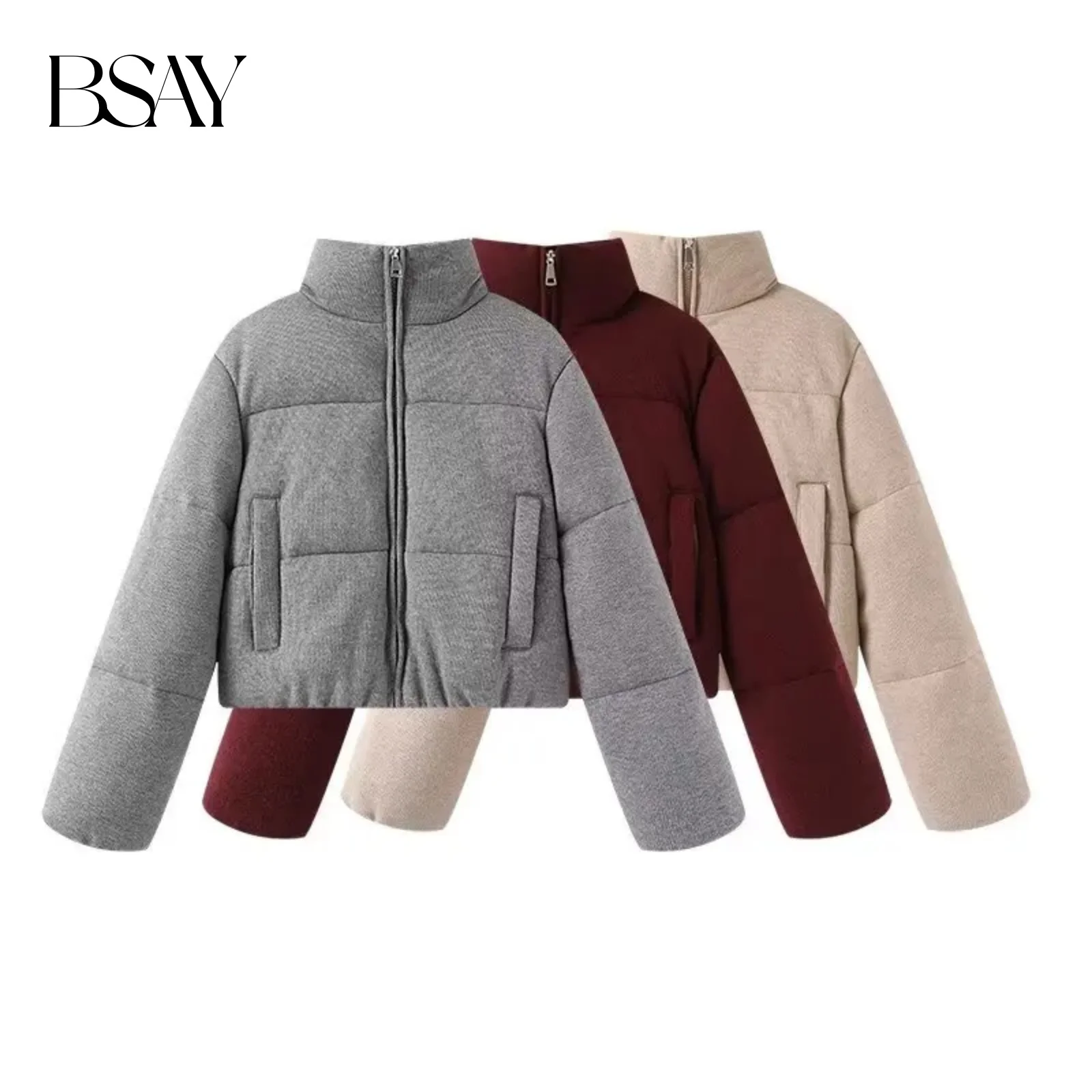 BSAY tricoté coton veste pour femmes mode automne hiver nouveau à manches longues col montant Zip manteaux courts Chic dames hauts Mujer