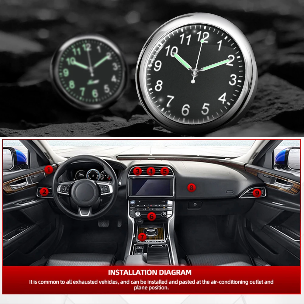 In-Auto Mini Leucht Auto Uhr Autos Interne Stick-Auf Uhr Mechanik Quarz  Uhren Auto Ornament 40mm 43mm Digitale Uhr - AliExpress