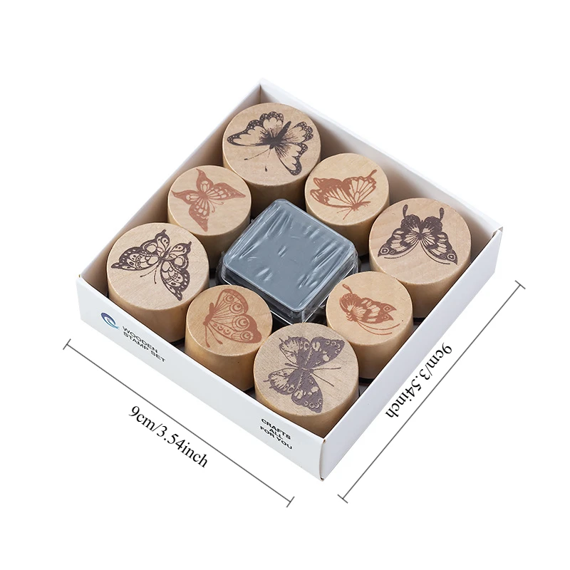 Creative Wooden Cylinder Stamp Set Butterfly Dance Among Flowers Series Diary Photo Album DIY Handbook Stamp Single Optional wooden stamps decorative stamps