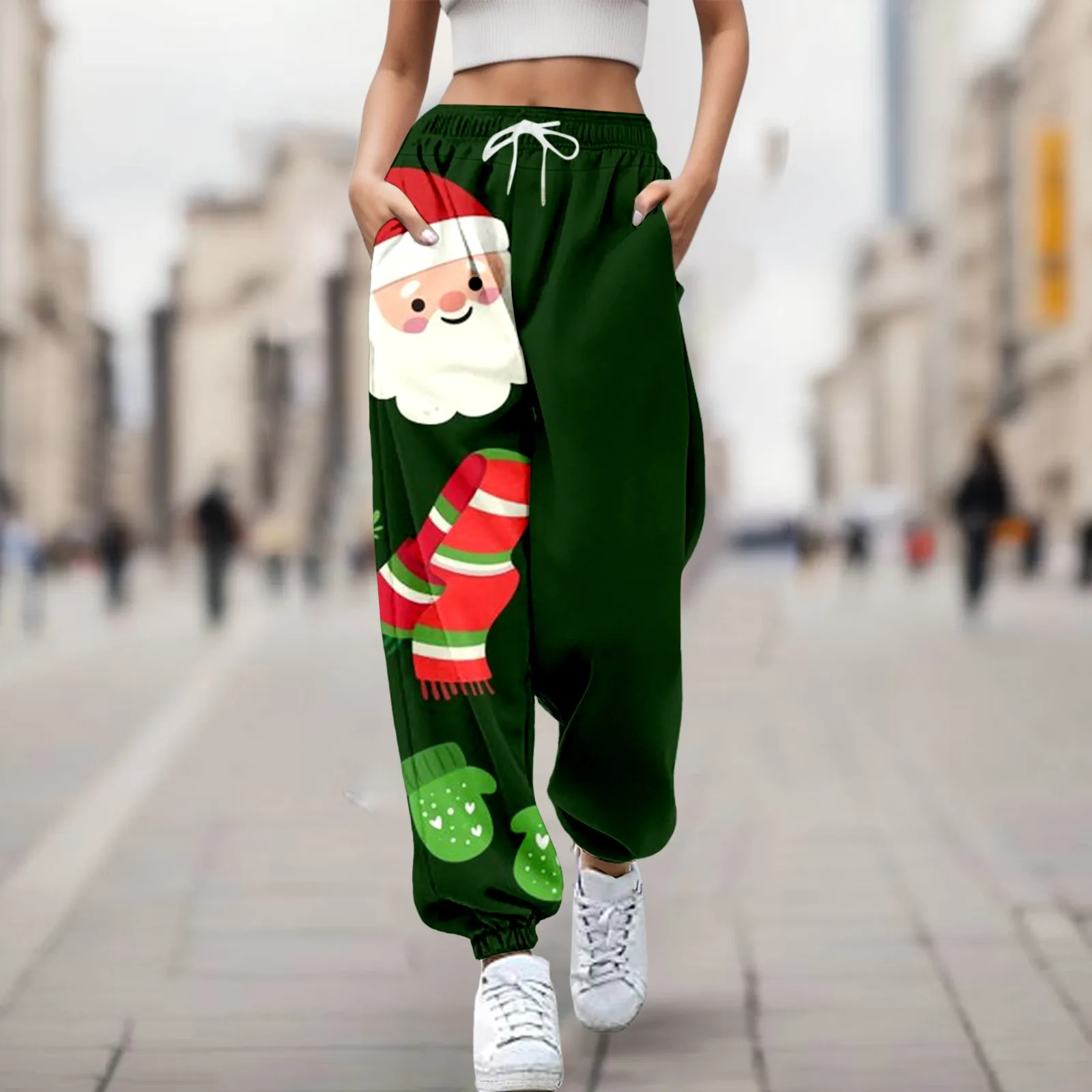 

Women Pants Christmas Print Santa Sweatpants Trousers High Waist Sporty Gym Winter Leggins Pantalones De Mujer Spodnie Navidad