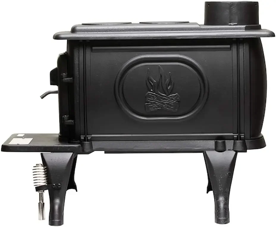 US Stove Company Rustic 900 Square Foot Clean Cast Iron Log Burning Wood with Integrated Cooking Surface and
