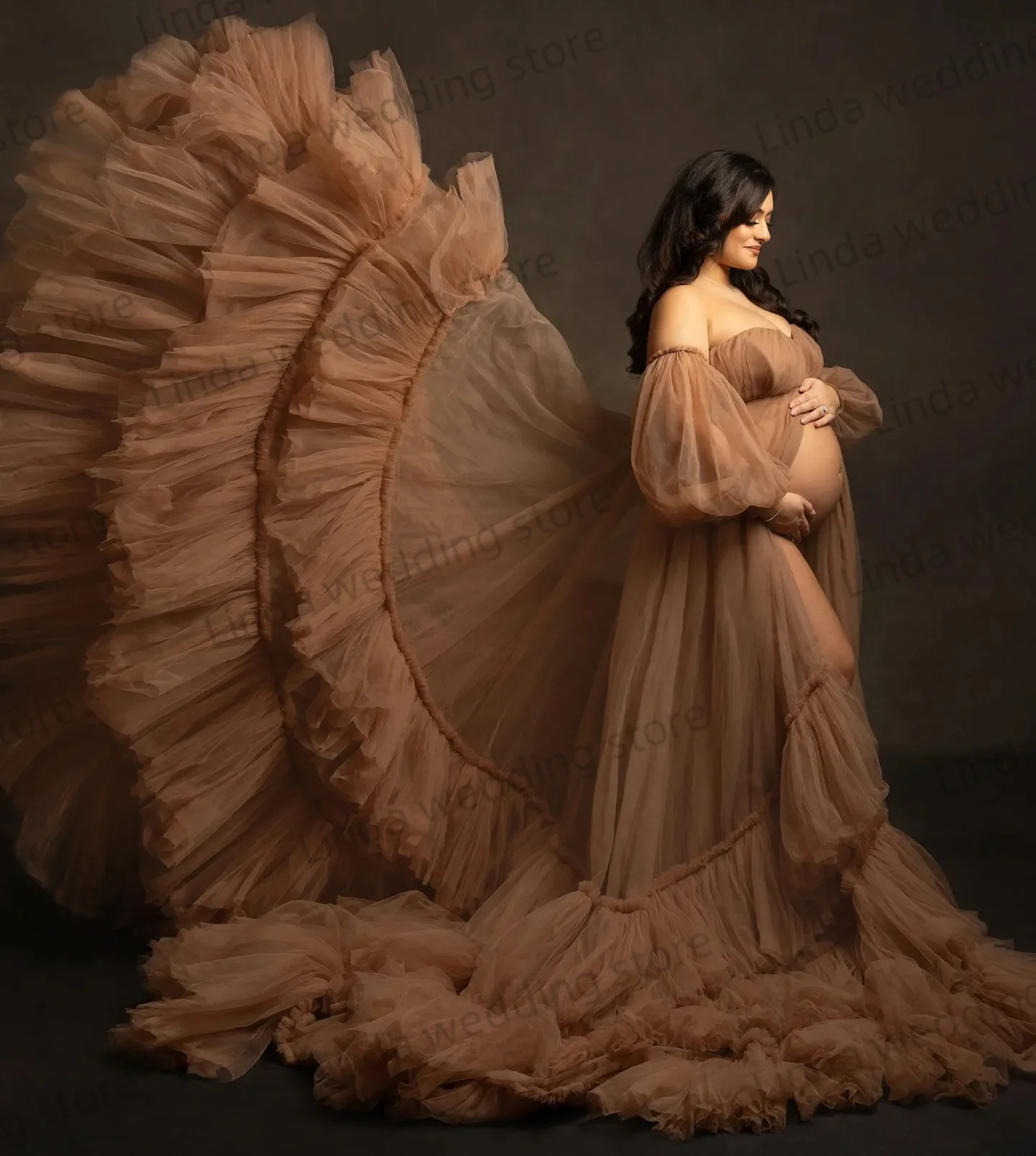 Diskrétní těhotenské šaty pro fotografii milenka výstřih odstupňovanou babyshower gowns oblékání vysoký štěrbinou dámské prádlo těhotenství roucha