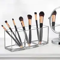 3 Holes Transparent Cosmetic Makeup Acrylic Makeup Brush Tool Storage Box Case Make-up Brush Holder Table Organizer Makeup Tool 1