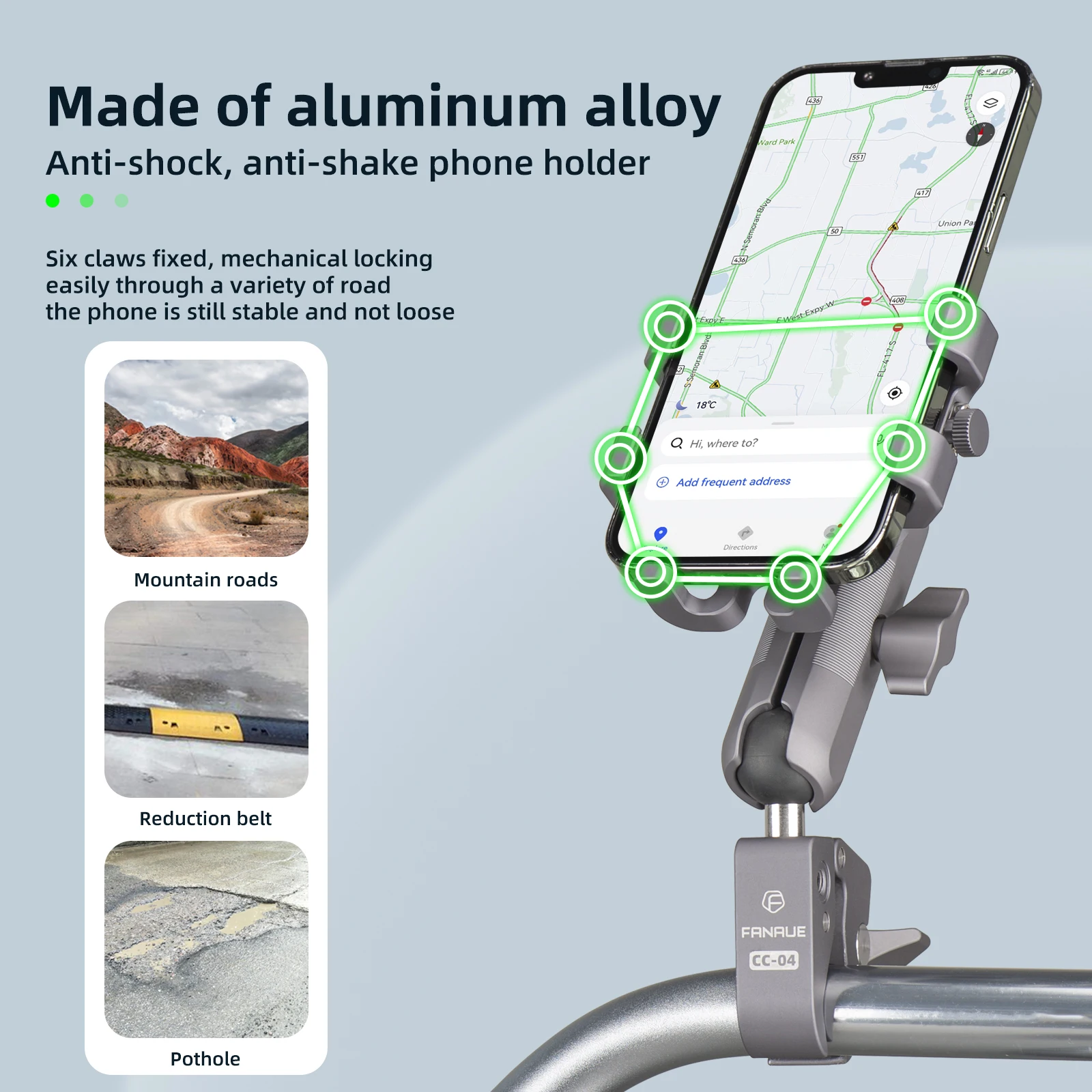 Motorcycle Bike Phone Holder Mount Aluminum Alloy with Vibration Dampener ATV/ UTV Bike Scooter Handlebar GPS Clip phone holder