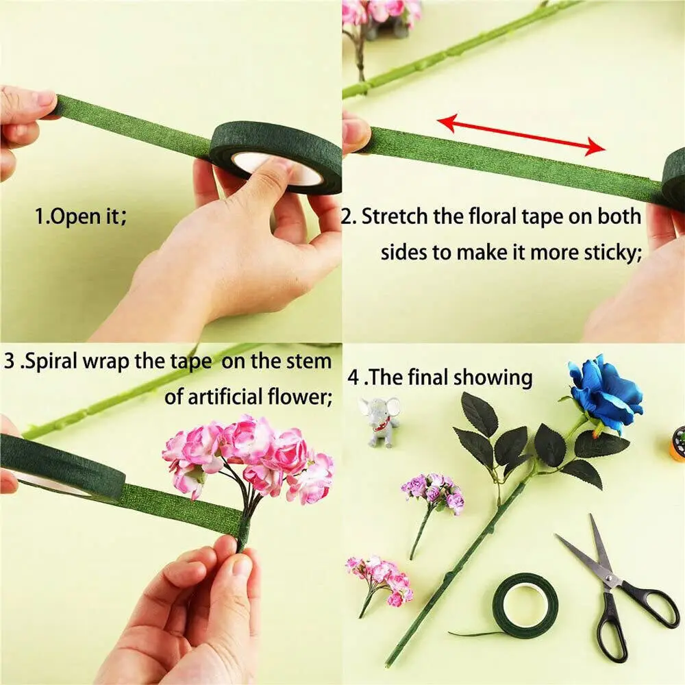 30 Yard 12MM Floral Stem Tape Corsages Buttonhole Artificial Flower Stamen Wrap Florist Green/White Tapes Nylon Flower Supplies