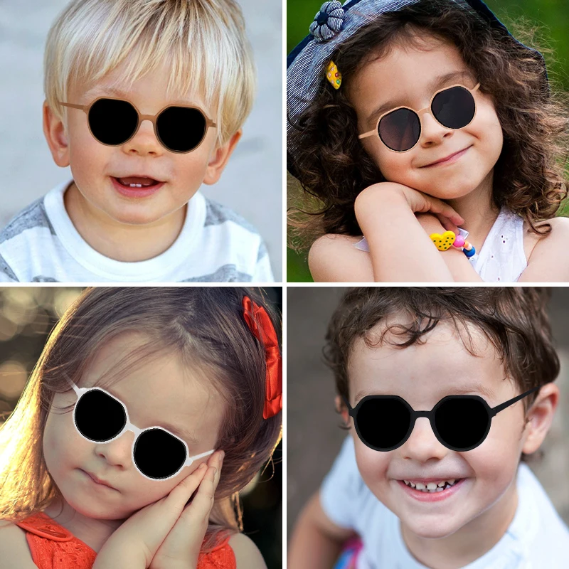 Children Vintage Solid Colors Square Circle Sunglasses UV400 Girls Boys Fashion Protection Sunglasses
